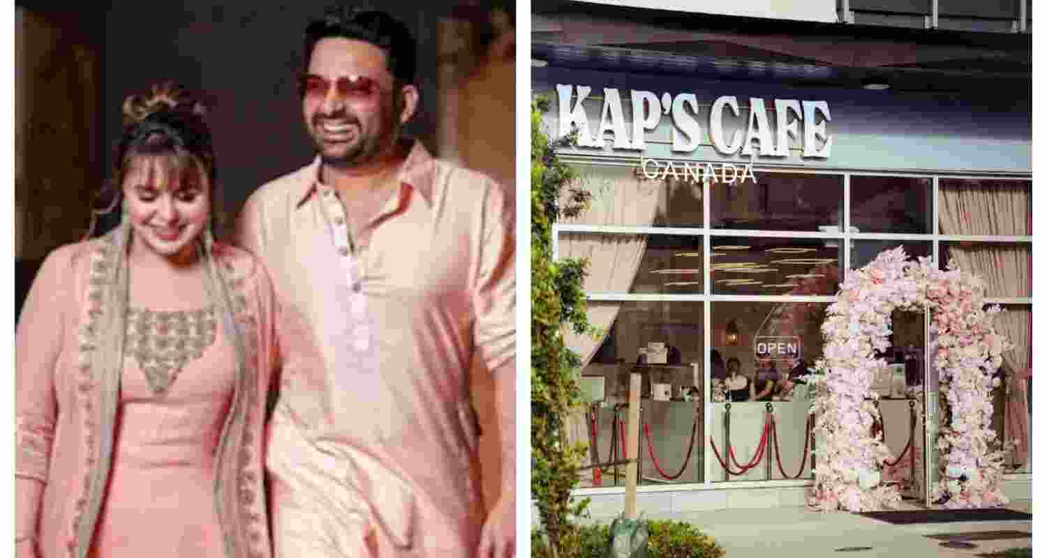 Conedian Kapil Sharma (left) and his cafe in Surrey, British Columbia.