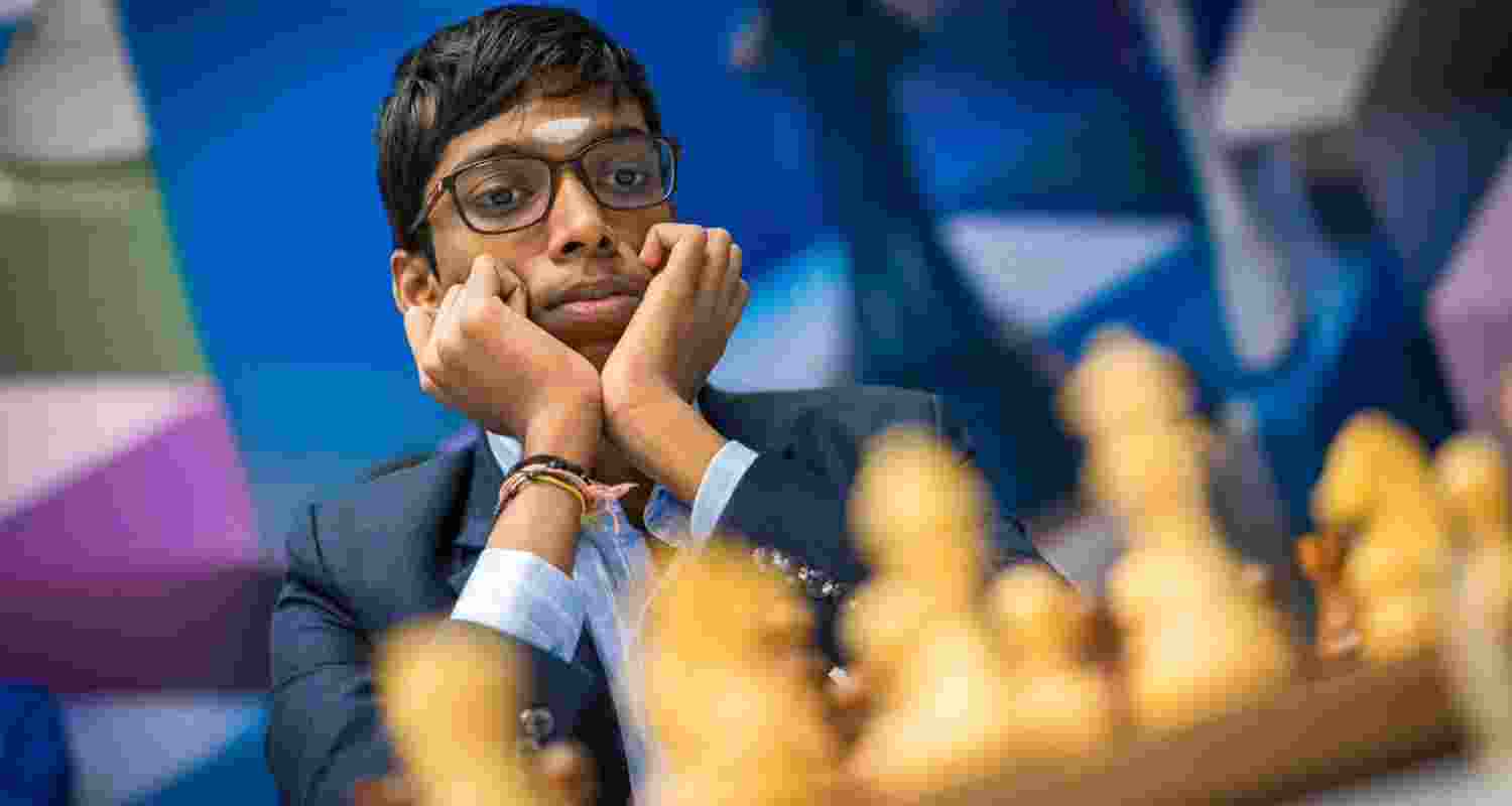 R Praggnanandhaa playing. Image X.