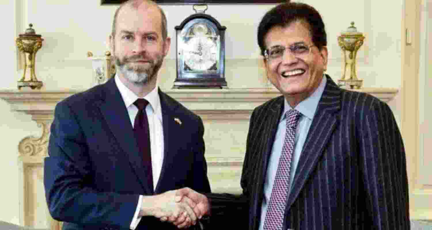 India's Commerce and Industry Minister Piyush Goyal (R) will hold talks with the British Secretary of State for Business and Trade, Jonathan Reynolds about implementation of India-UK FTA during his two day visit to London