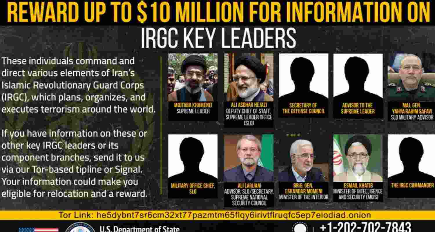US announces $10 million bounty for information on Iran’s Supreme Leader Mojtaba Khamenei and other officials under the Rewards for Justice programme.