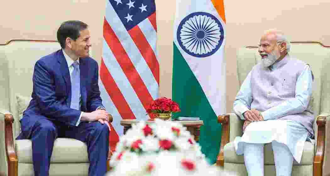 Prime Minister Narendra Modi with US Secretary of State Marco Rubio (L) during a meeting in New Delhi on Saturday.