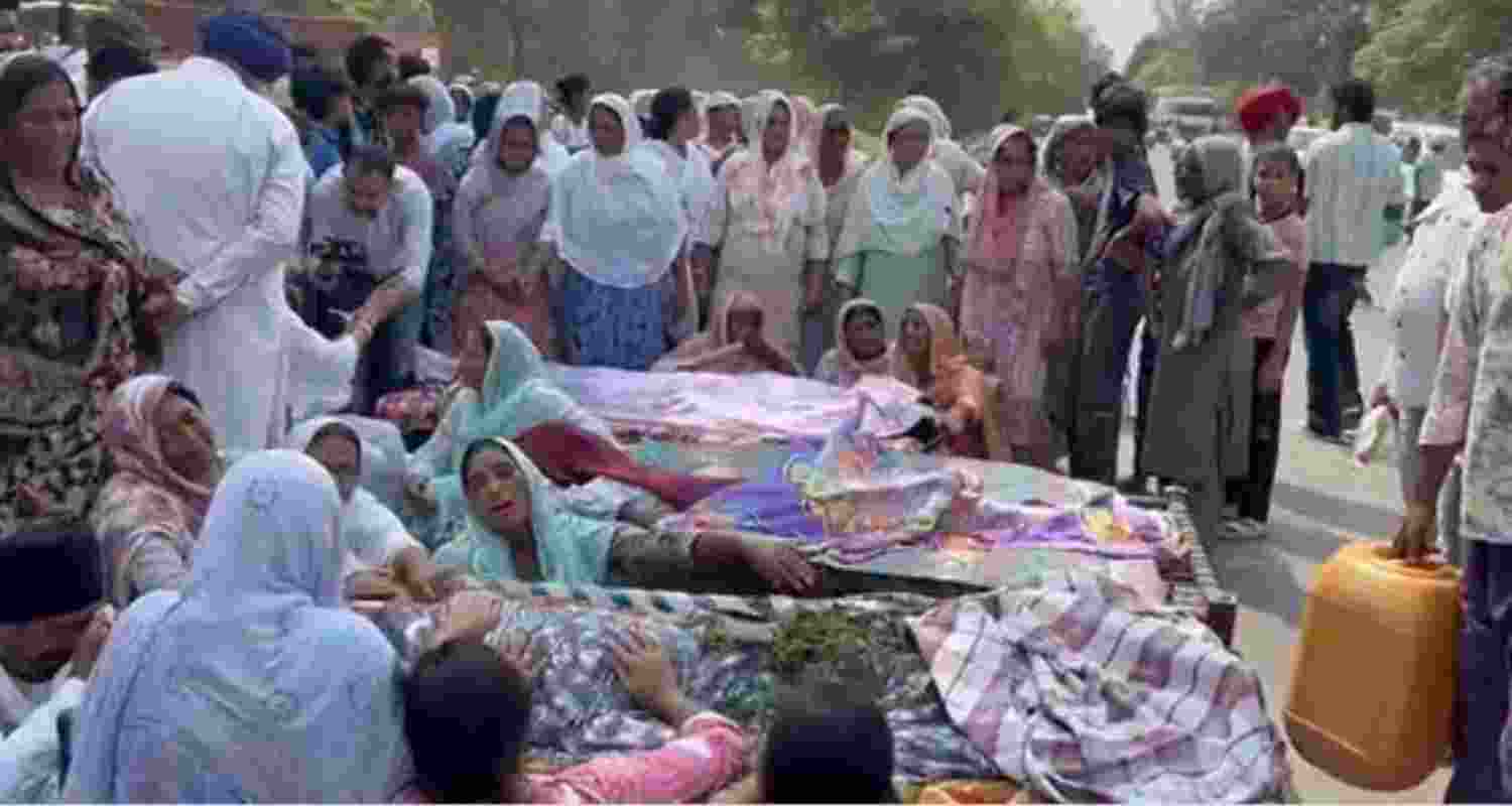 Villagers blocking the Ferozepur-Fazilka highway on Wednesday.