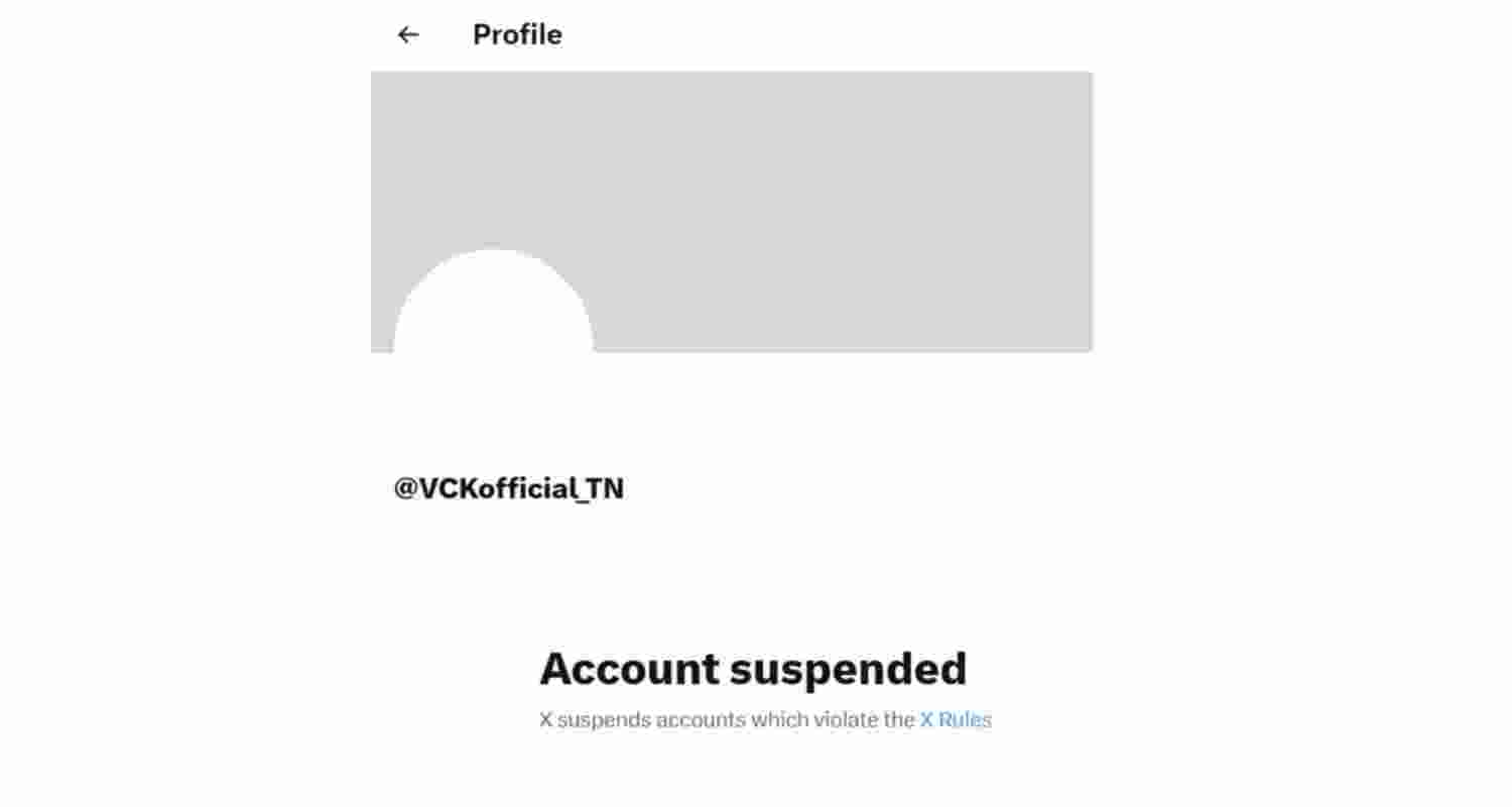 VCK’s X account was suspended amid reports of support for Vijay-led TVK’s coalition bid in Tamil Nadu as the party nears the majority mark to form government.