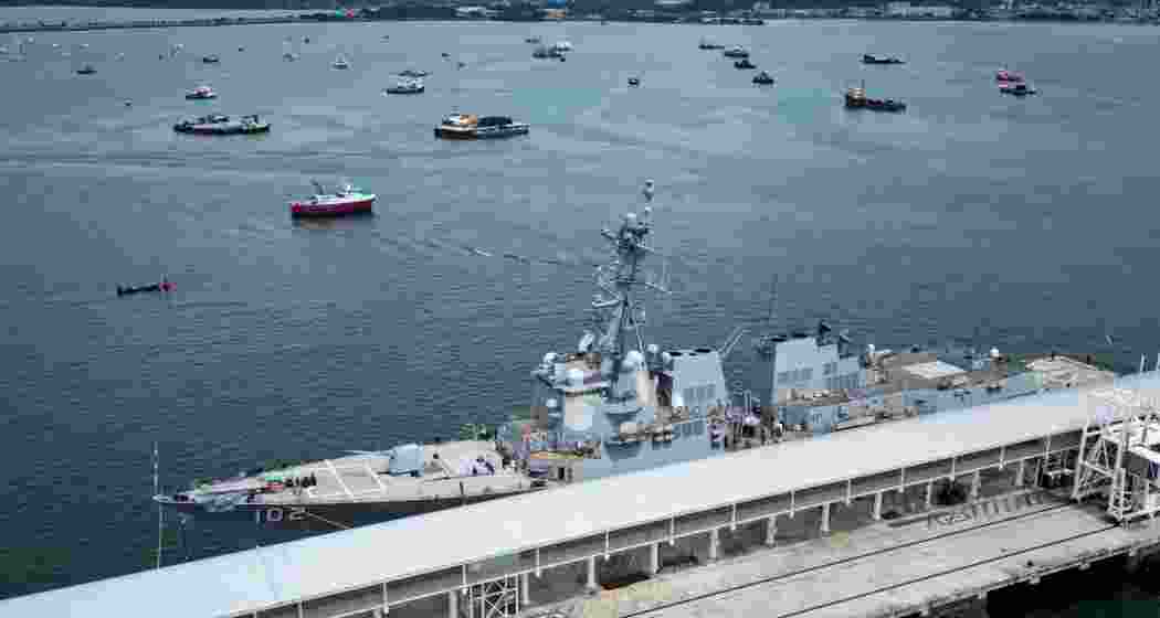 The US Navy warship USS Sampson docks at the Amador International Cruise Terminal in Panama City on Tuesday.