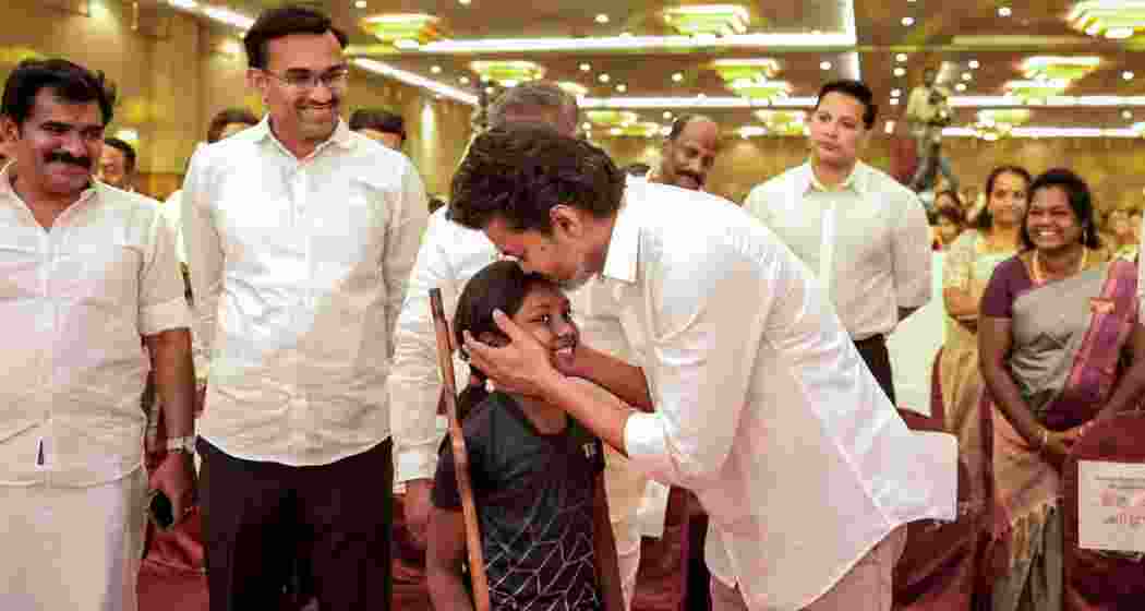 TVK chief Vijay during an event marking the International Women's Day Celebration 2026, in Mamallapuram. (PTI)