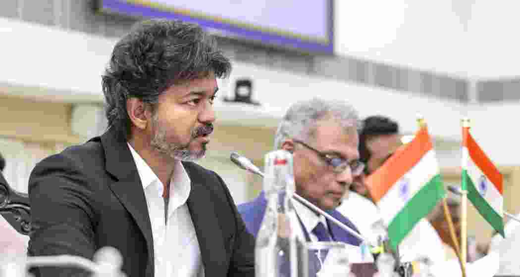 Tamil Nadu Chief Minister Joseph Vijay during a conference of District Collectors and Police Department officials, at the Secretariat. (@CMOTamilnadu/X via PTI Photo) 