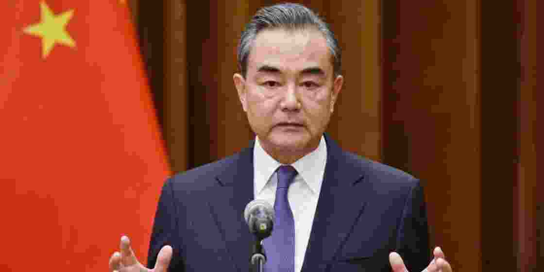 Chinese Foreign Minister Wang Yi addresses mediapersons.