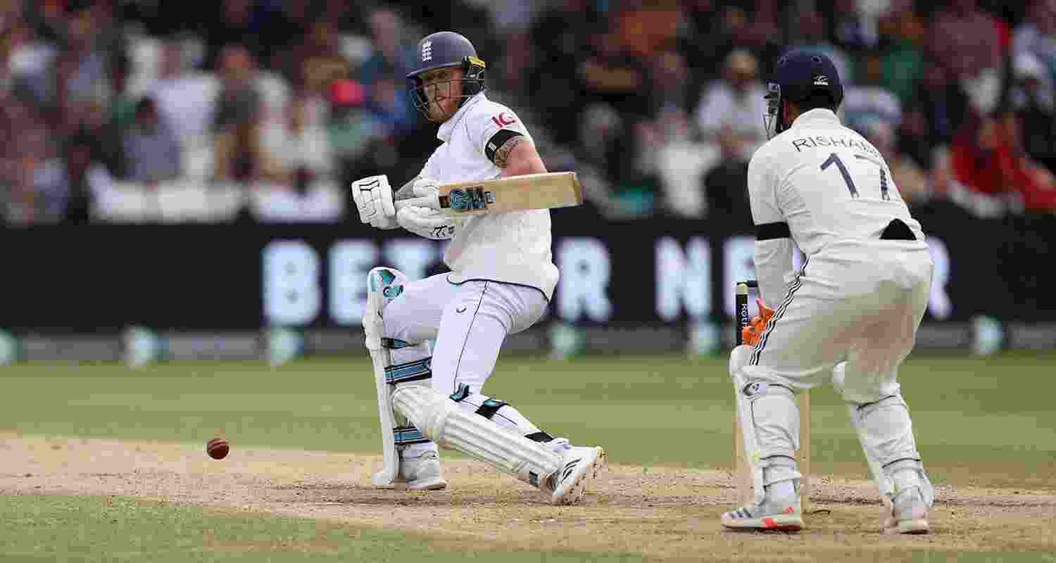 England captain Ben Stokes plays a shot on the last day of the first Test match between England and India at Headingley in Leeds onb Tuesday.