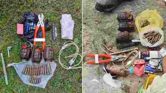 The cache of arms and ammunition recovered by security forces from a terrorist hideout in Poonch