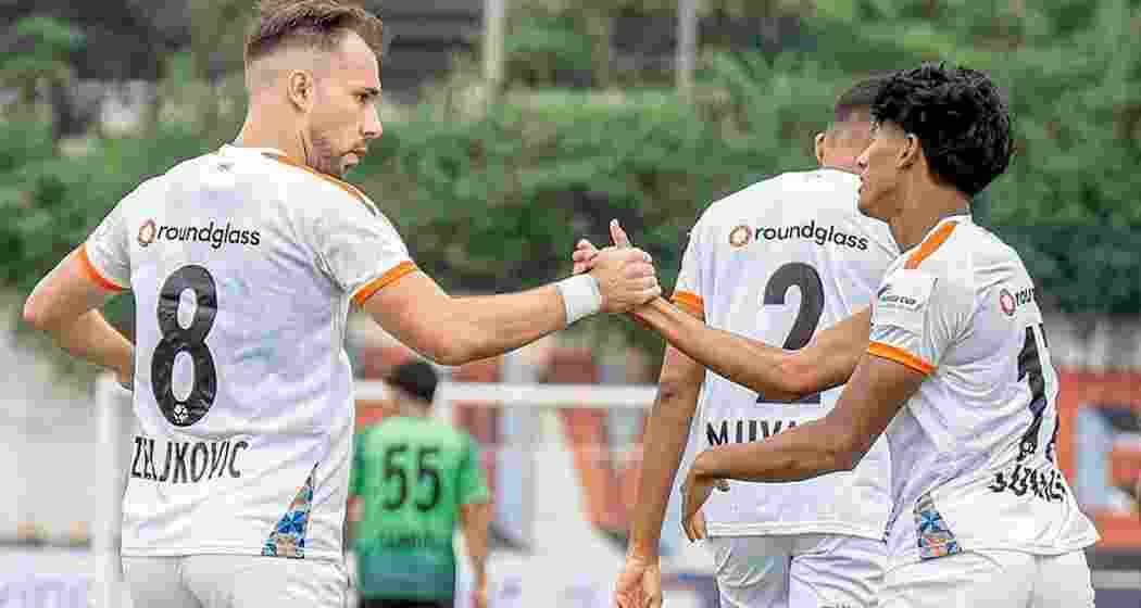 Muhammad Suhail of Punjab FC celebrates after scoring his side's first goal during the AIFF Super Cup match against Gokulam Kerala at Bambolim, Goa, on Monday.