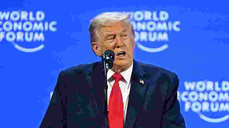US President Donald Trump addresses a gathering at the World Economic Forum in Davos. 