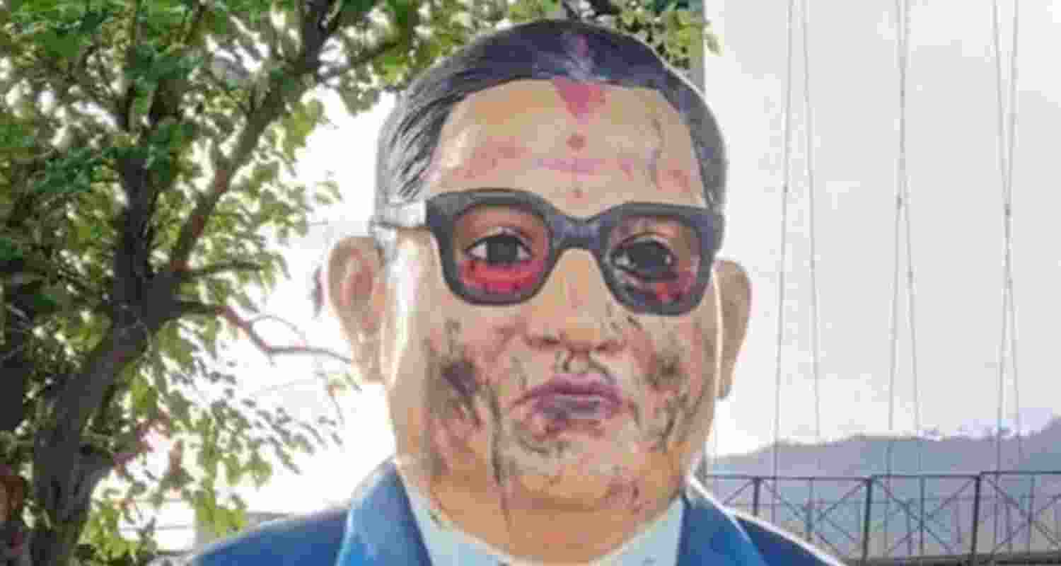 The defaced statue of Babasaheb Bhimrao Ambedkar in Pauri district.