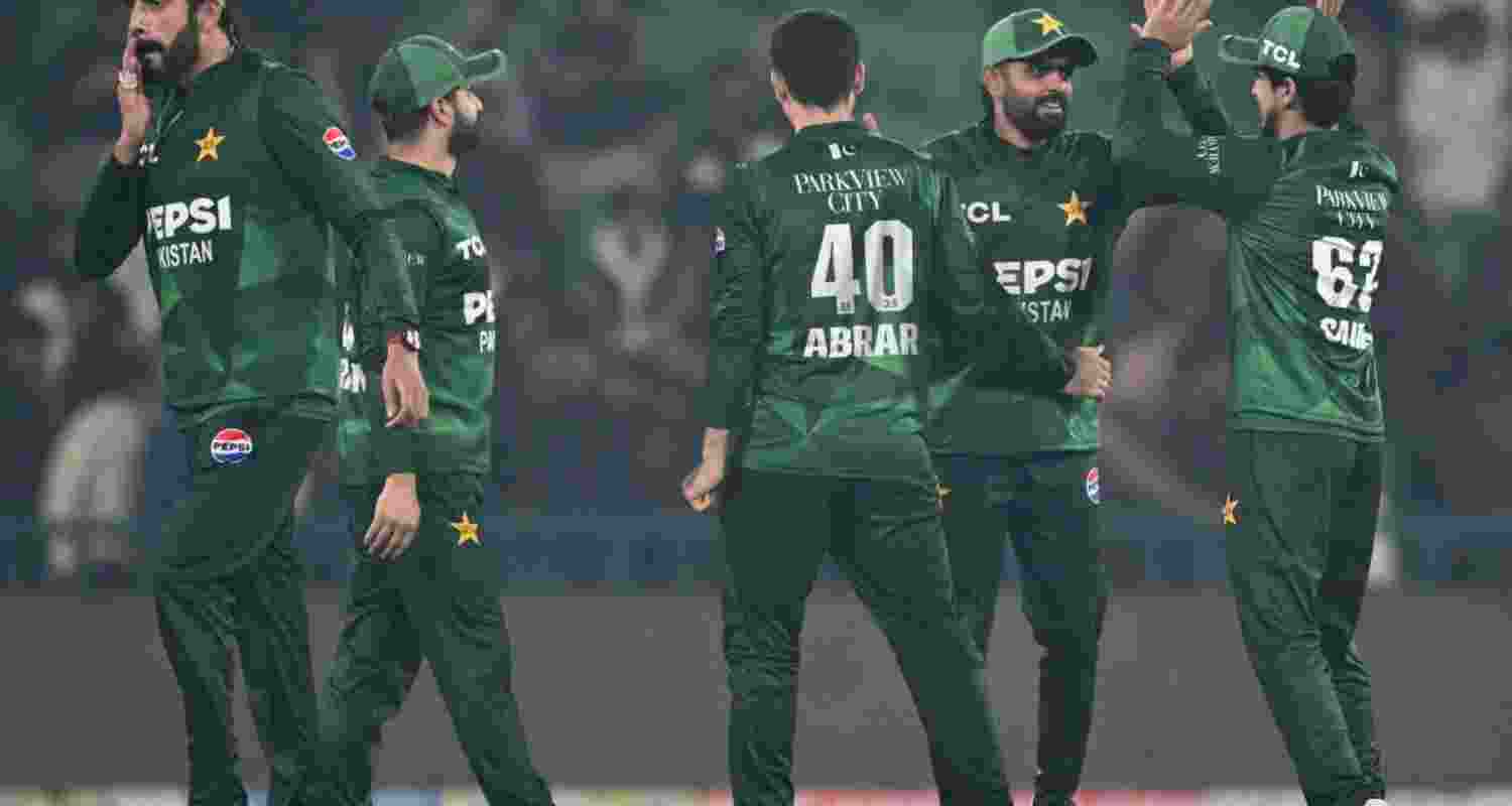 Pakistan players celebrating the fall of a wicket in their match against Netherlands on Saturday.