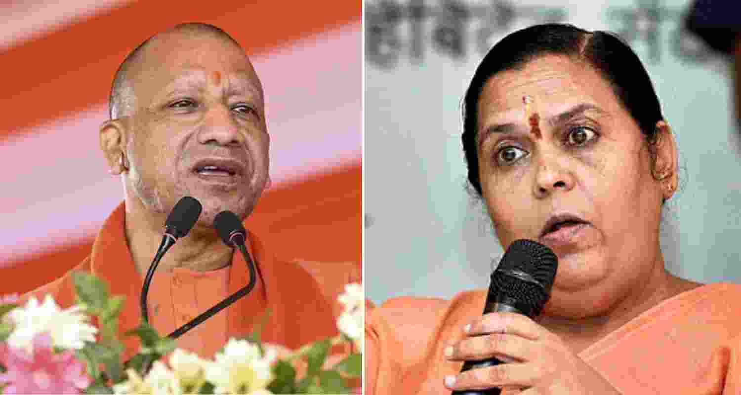 Uttar Pradesh Chief Minister Yogi Adityanath (left) and former Madhya Pradesh CM Uma Bharti.