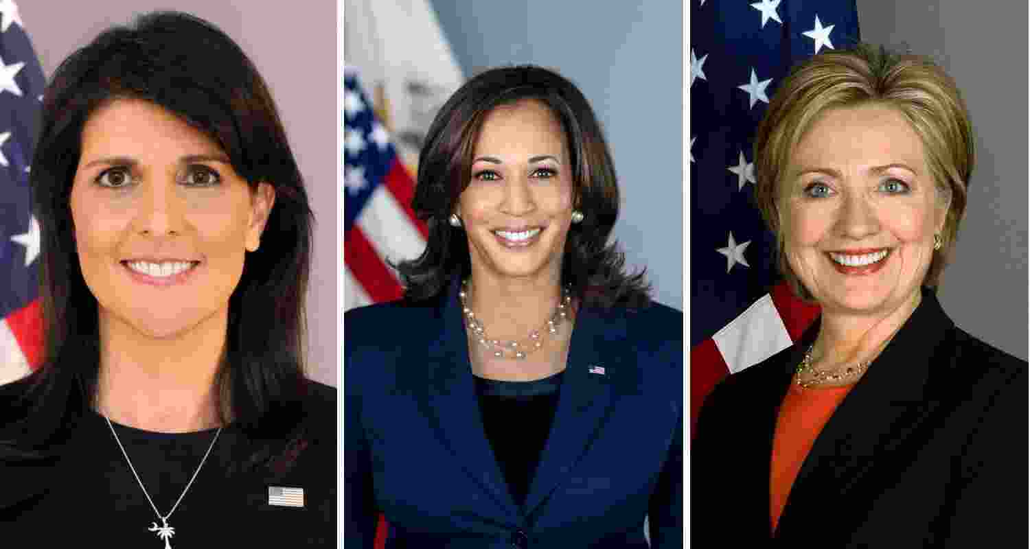 Women who have been involved in the US presidential campaigns. From Left to Right: Nikki Haley, Kamala Harris, Hilary Clinton.