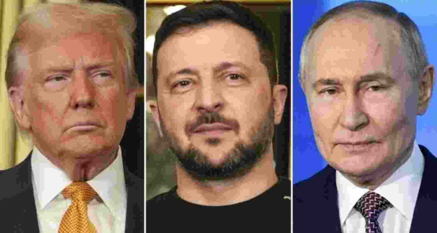 US President Donald Trump, Ukraine’s president Volodymyr Zelensky and his Russian counterpart Vladimir Putin. File photos.