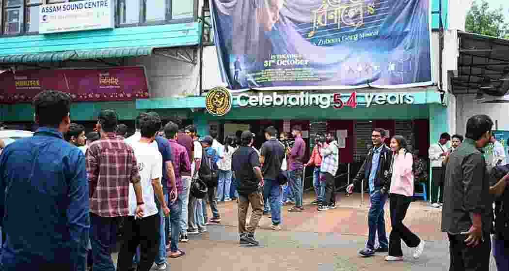 Long queues of fans outside a cinema hall in Guwahati, Assam, who turned out to watch Zubeen’s final film on Friday. 