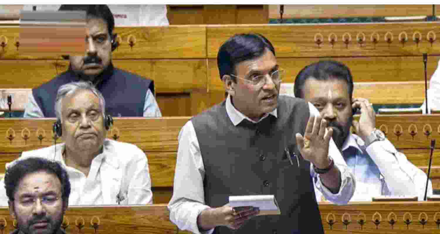 Union Sports Minister Mansukh Mandaviya speaking about the National Sports Governance Bill in the Lok Sabha on Monday.