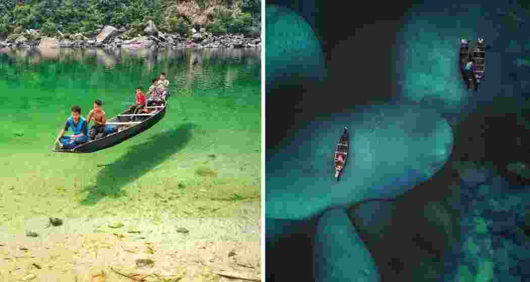 File photos showing day and night views of the Umngot River in Meghalaya in its once crystal-clear form. File photos showing day and night views of the Umngot River in Meghalaya in its once crystal-clear form.