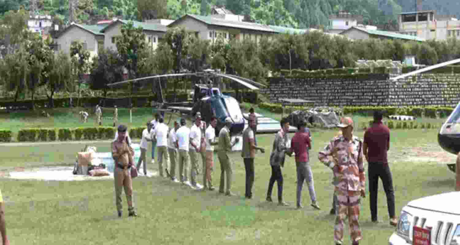 Air rescue operations continue in Dharali, Uttarakhand, on Tuesday. Air rescue operations continue in Dharali, Uttarakhand, on Tuesday.