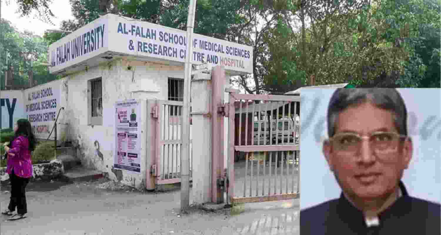 Al Falah University founder Jawad Ahmed Siddiqui at the Enforcement Directorate headquarters in a PMLA case amid the Red Fort blast probe, in New Delhi, Monday. Al Falah University founder Jawad Ahmed Siddiqui at the Enforcement Directorate headquarters in a PMLA case amid the Red Fort blast probe, in New Delhi, Monday.