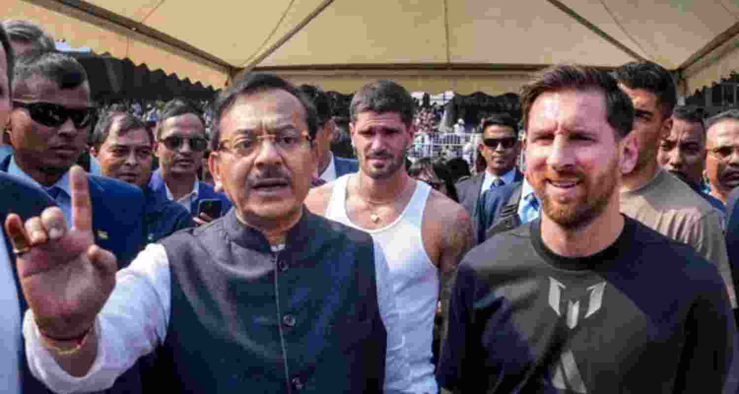 Argentine footballer Lionel Messi with West Bengal Sports Minister Aroop Biswas during an event as part of his 'G.O.A.T. India Tour 2025' in Kolkata. Argentine footballer Lionel Messi with West Bengal Sports Minister Aroop Biswas during an event as part of his 'G.O.A.T. India Tour 2025' in Kolkata.