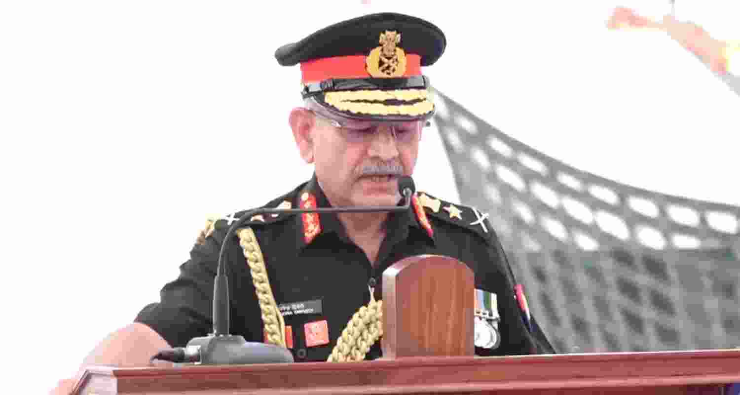 COAS Upendra Dwivedi during commissioning of INS Mahe. COAS Upendra Dwivedi during commissioning of INS Mahe.