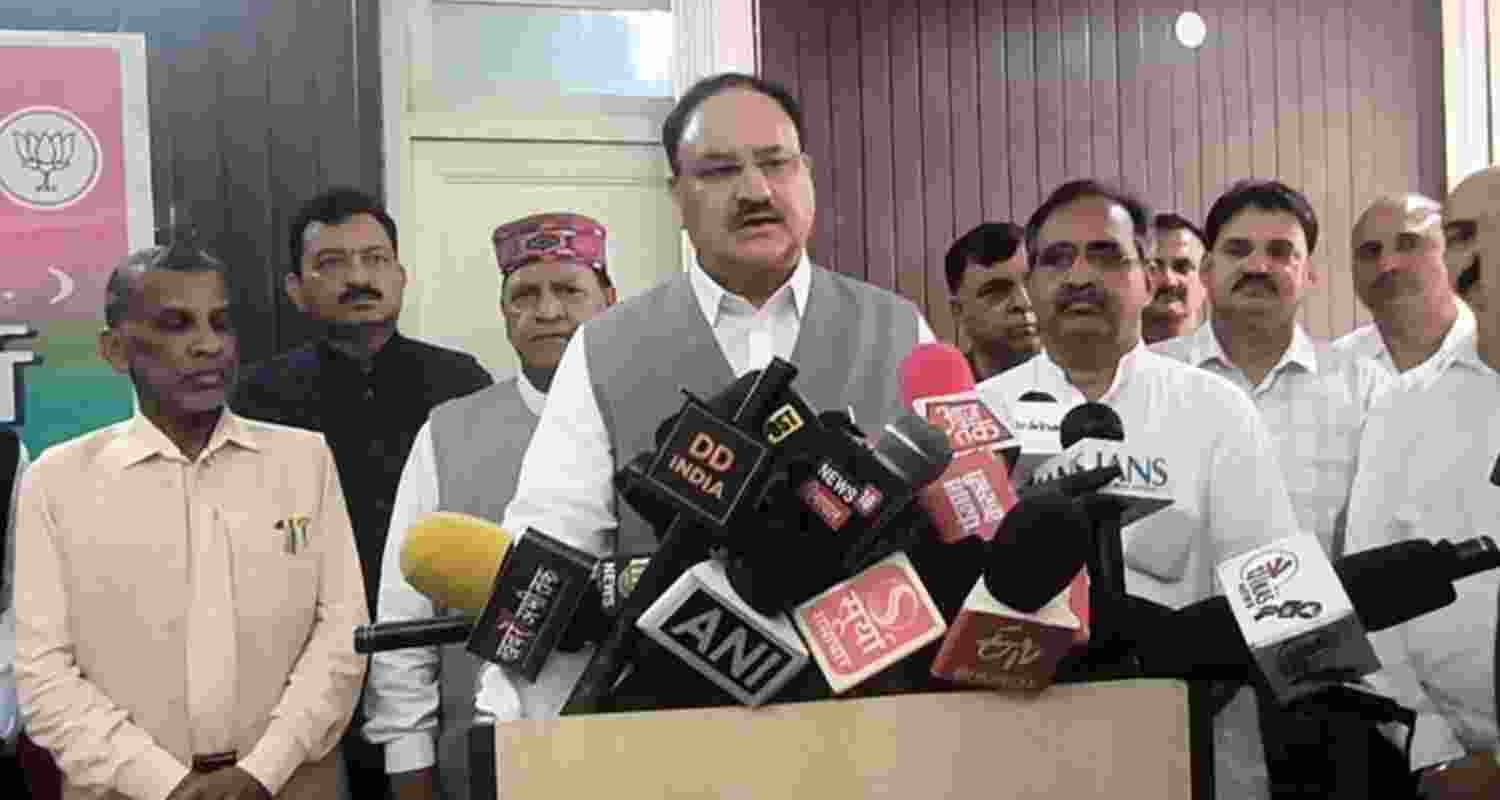 BJP national president JP Nadda interacts with mediapersons at Bilaspur.
BJP national president JP Nadda interacts with mediapersons at Bilaspur.