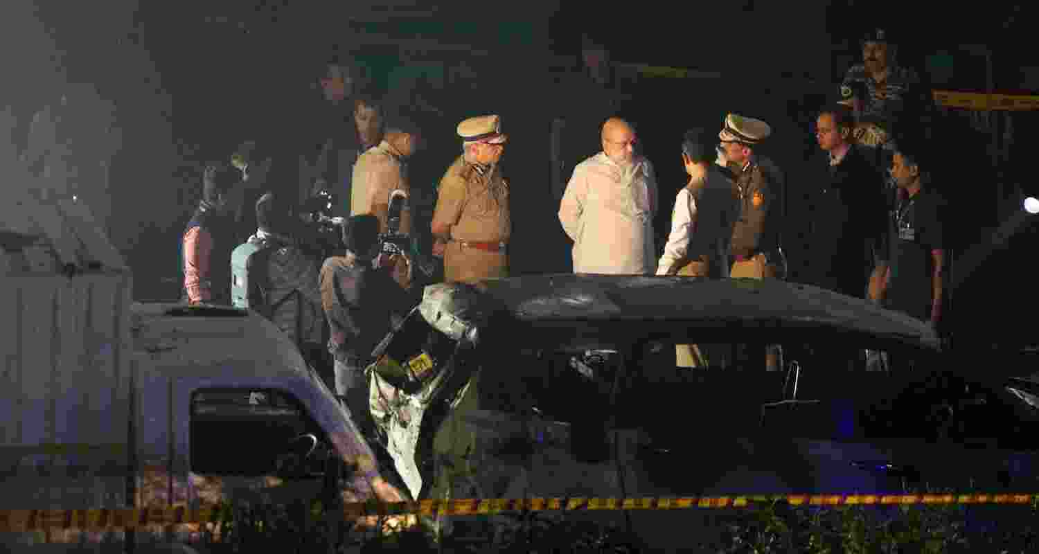 Union Home Minister Amit Shah visits the blast site near Red Fort, in New Delhi, Monday. Union Home Minister Amit Shah visits the blast site near Red Fort, in New Delhi, Monday.