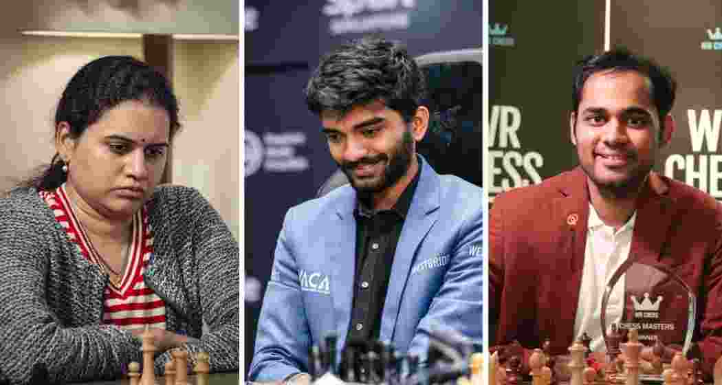 File photos of Koneru Humpy, D Gukesh and Arjun Erigaisi. (Image: X/FIDE) File photos of Koneru Humpy, D Gukesh and Arjun Erigaisi. (Image: X/FIDE)