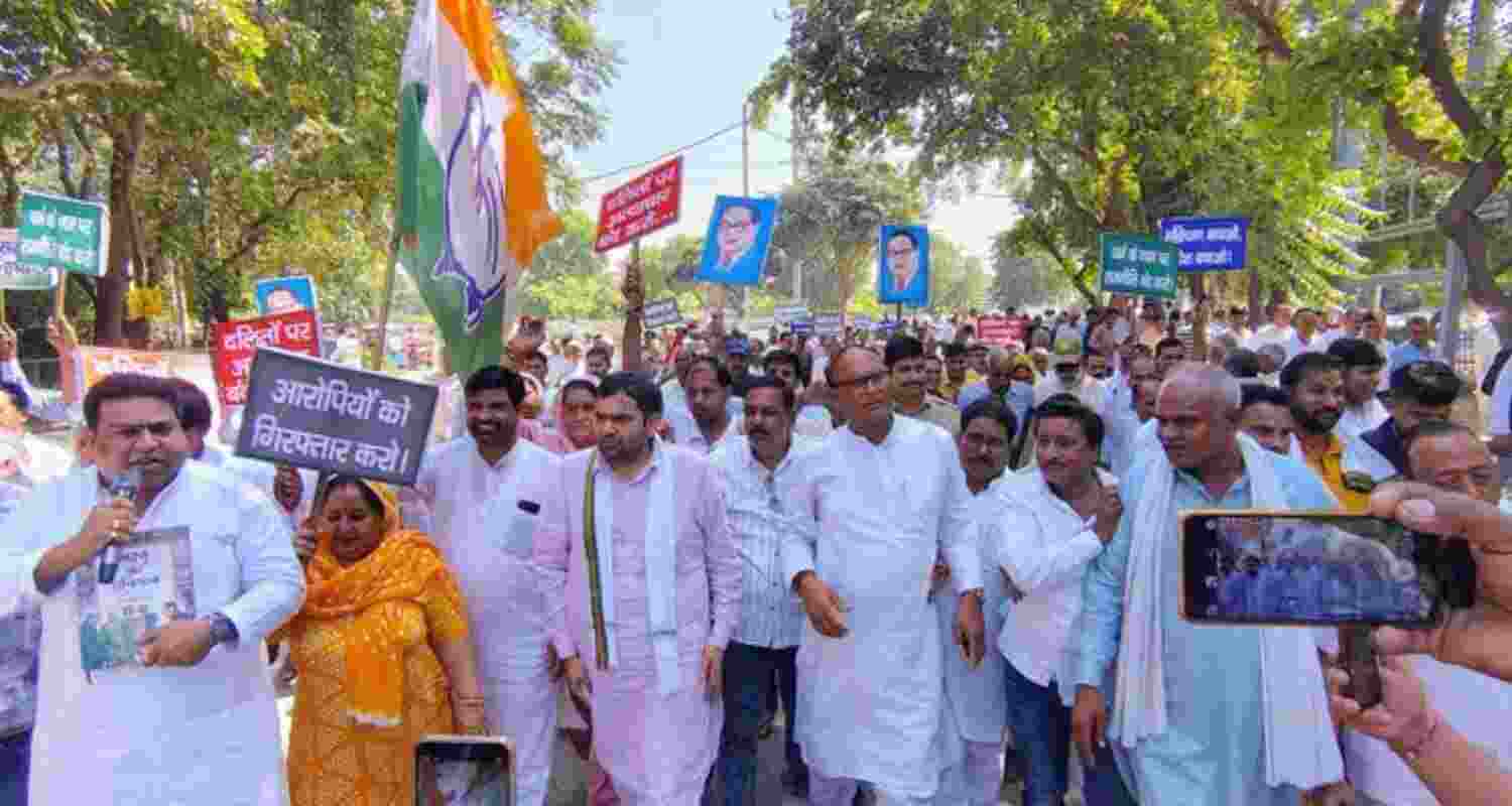Congress workers take out a protest march in Rewari.   Congress workers take out a protest march in Rewari.