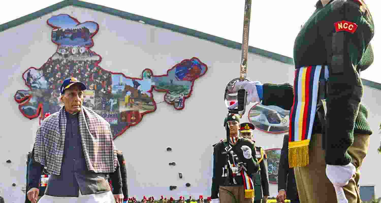 Union Defence Minister Rajnath Singh inspects the guard of honour during a visit to the NCC Republic Day Camp at Cariappa Parade Ground, in New Delhi Union Defence Minister Rajnath Singh inspects the guard of honour during a visit to the NCC Republic Day Camp at Cariappa Parade Ground, in New Delhi