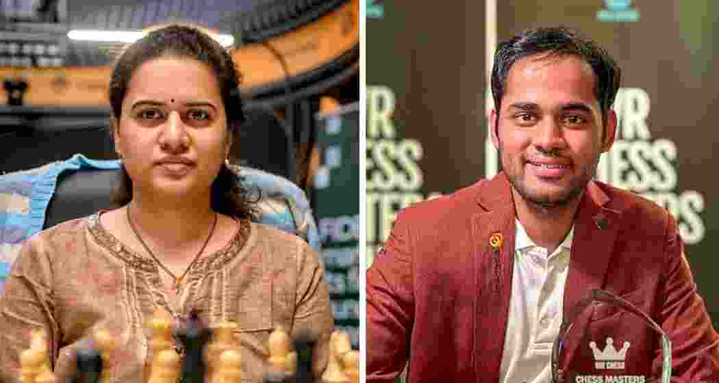 Indian chess stalwarts Koneru Humpy (L) and Arjun Erigaisi have secured bronze medals at the FIDE World Rapid Chess Championships in Doha. Indian chess stalwarts Koneru Humpy (L) and Arjun Erigaisi have secured bronze medals at the FIDE World Rapid Chess Championships in Doha.