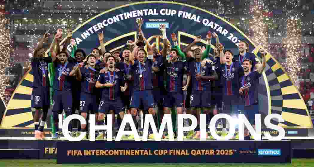 Paris Saint-Germain (PSG) players celebrating their FIFA Intercontinental Cup win. Paris Saint-Germain (PSG) players celebrating their FIFA Intercontinental Cup win.