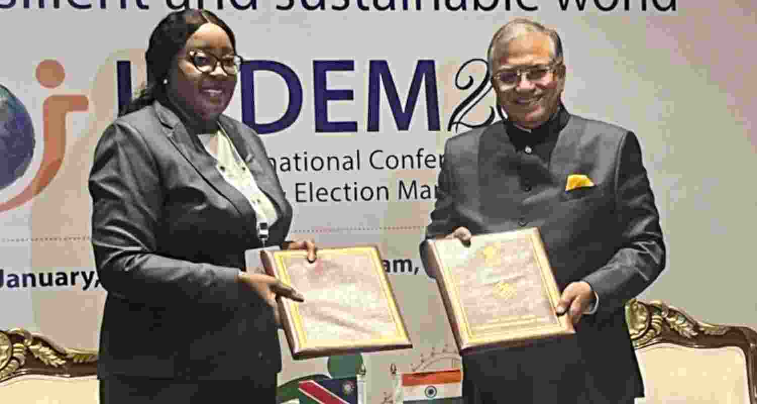 The MoU was signed by Gyanesh Kumar, Chief Election Commissioner of India, and Elsie T Nghikembua, Chairperson of the Electoral Commission of Namibia, on the sidelines of the India International Conference on Democracy and Election Management (IICDEM) 2026 in New Delhi on Thursday The MoU was signed by Gyanesh Kumar, Chief Election Commissioner of India, and Elsie T Nghikembua, Chairperson of the Electoral Commission of Namibia, on the sidelines of the India International Conference on Democracy and Election Management (IICDEM) 2026 in New Delhi on Thursday