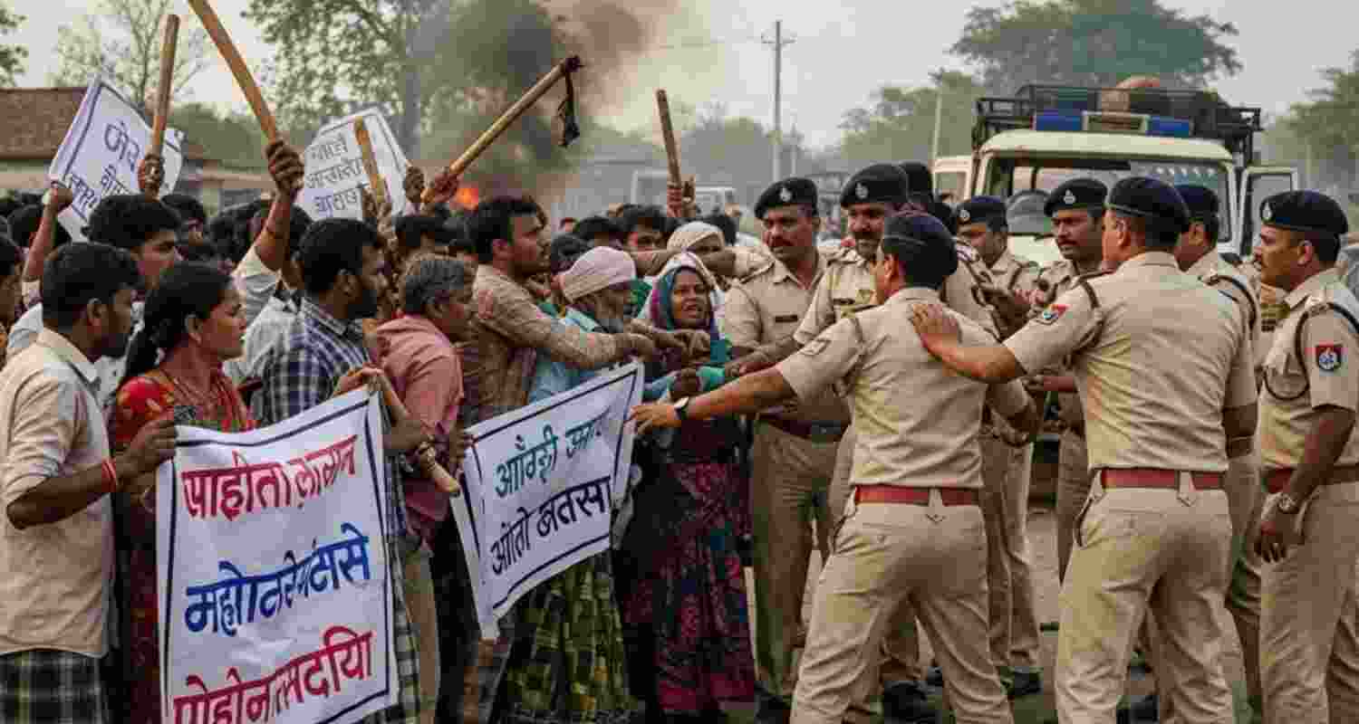 People from 14 affected villages under the (Gare Pelma) Sector-I coal block in the Tamnar area have been staging a sit-in protest at CHP chowk in Libra village since December 12 against a public hearing held for the project on December 8 at Dhaurabhatha People from 14 affected villages under the (Gare Pelma) Sector-I coal block in the Tamnar area have been staging a sit-in protest at CHP chowk in Libra village since December 12 against a public hearing held for the project on December 8 at Dhaurabhatha