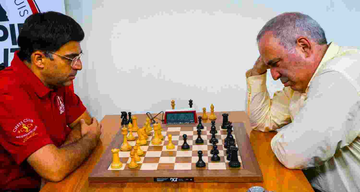 Former world champions Viswanathan Anand and (right) Garry Kasparov. Former world champions Viswanathan Anand and (right) Garry Kasparov.