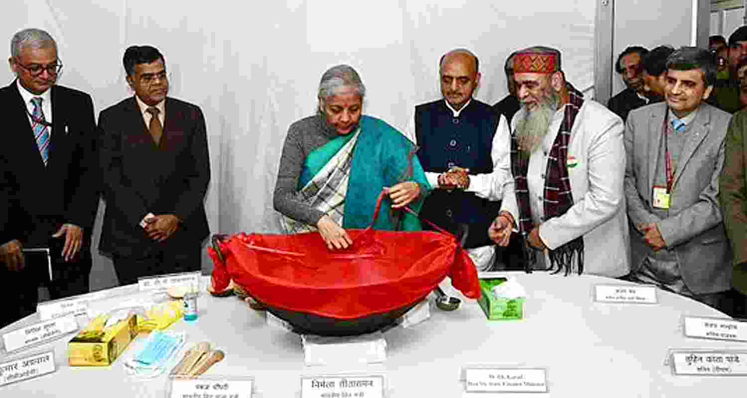 Finance Minister Nirmala Sitharaman during the halwa ceremony previous week on Wednesday marking culmination of preparations for the annual financial event. Finance Minister Nirmala Sitharaman during the halwa ceremony previous week on Wednesday marking culmination of preparations for the annual financial event.