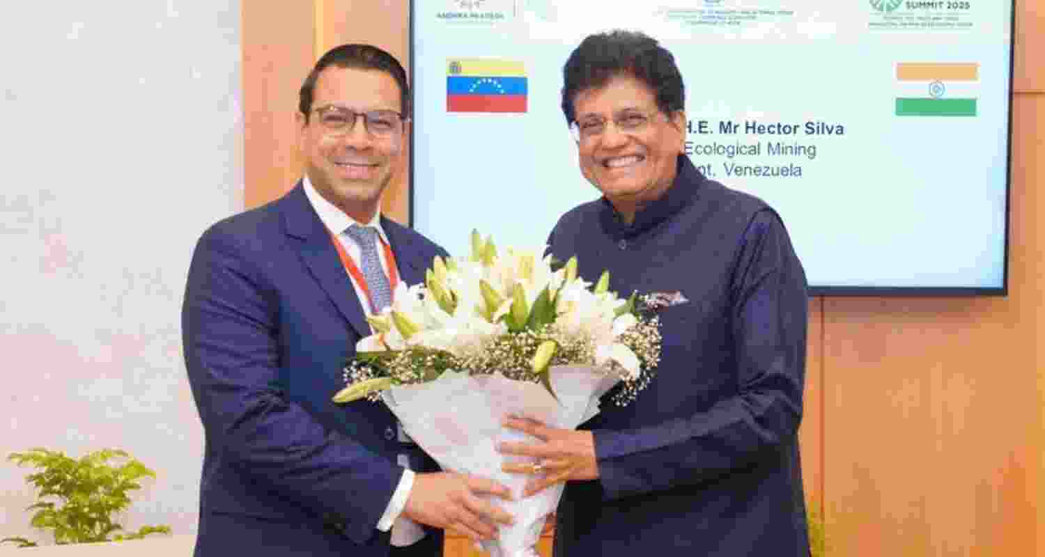 Commerce and Industry Minister Piyush Goyal with Venezuela’s Minister of Ecological Mining Development Hector Silva in Visakhapatnam on Saturday. Commerce and Industry Minister Piyush Goyal with Venezuela’s Minister of Ecological Mining Development Hector Silva in Visakhapatnam on Saturday.