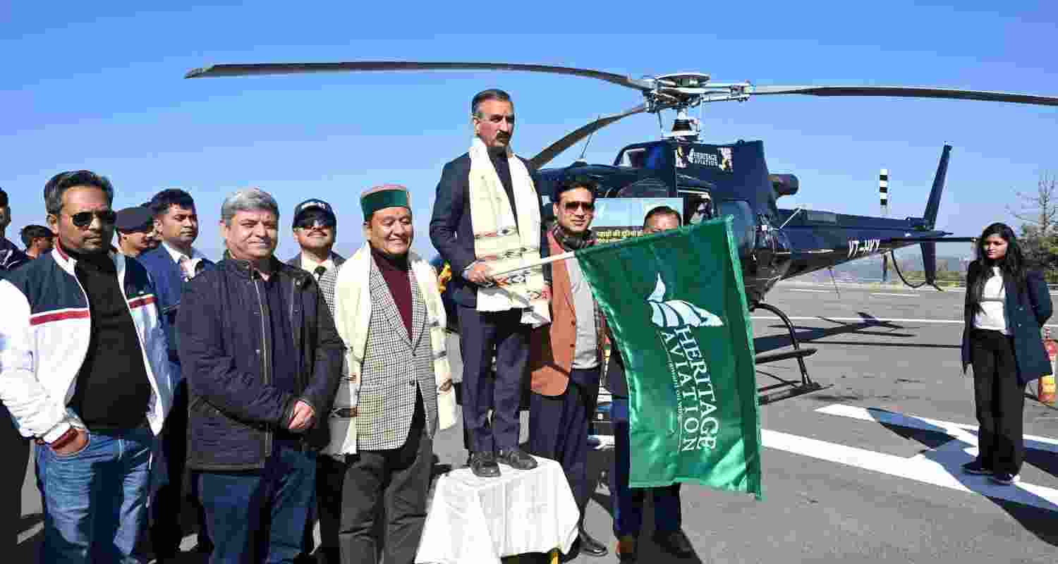 Chief Minister Sukhvinder Singh Sukhu flags off heli taxi services connecting Shimla with Kullu, Reckong Peo (Kinnaur) and Chandigarh from the Sanjauli Heliport in Shimla on Wednesday. Chief Minister Sukhvinder Singh Sukhu flags off heli taxi services connecting Shimla with Kullu, Reckong Peo (Kinnaur) and Chandigarh from the Sanjauli Heliport in Shimla on Wednesday.