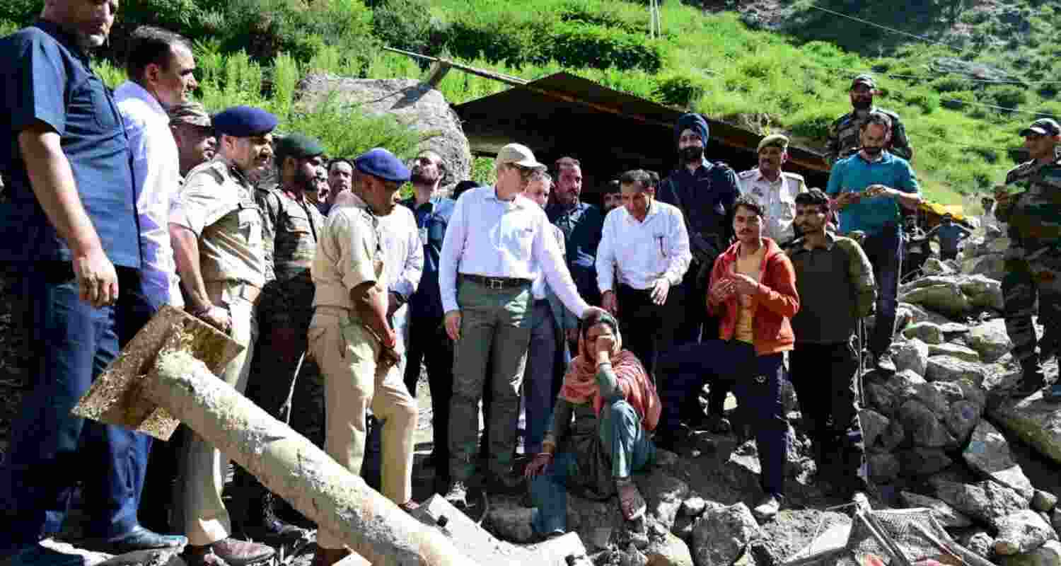 Jammu and Kashmir Chief Minister Omar Abdullah takes stock of rescue, relief operations in Kishtwar on Saturday.  Jammu and Kashmir Chief Minister Omar Abdullah takes stock of rescue, relief operations in Kishtwar on Saturday.