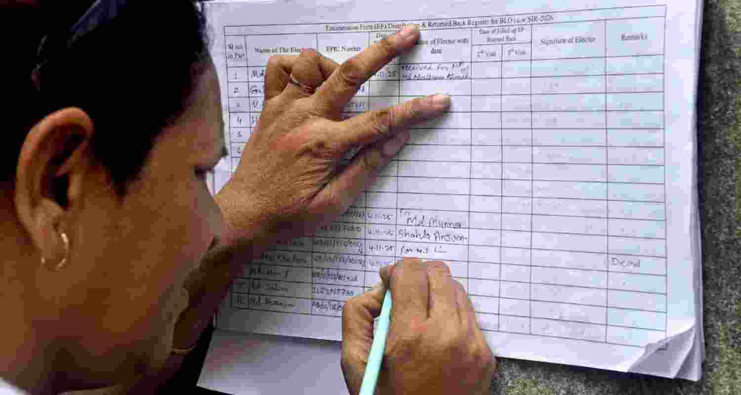 A woman fills out an enumeration form as part of the SIR process. A woman fills out an enumeration form as part of the SIR process.
