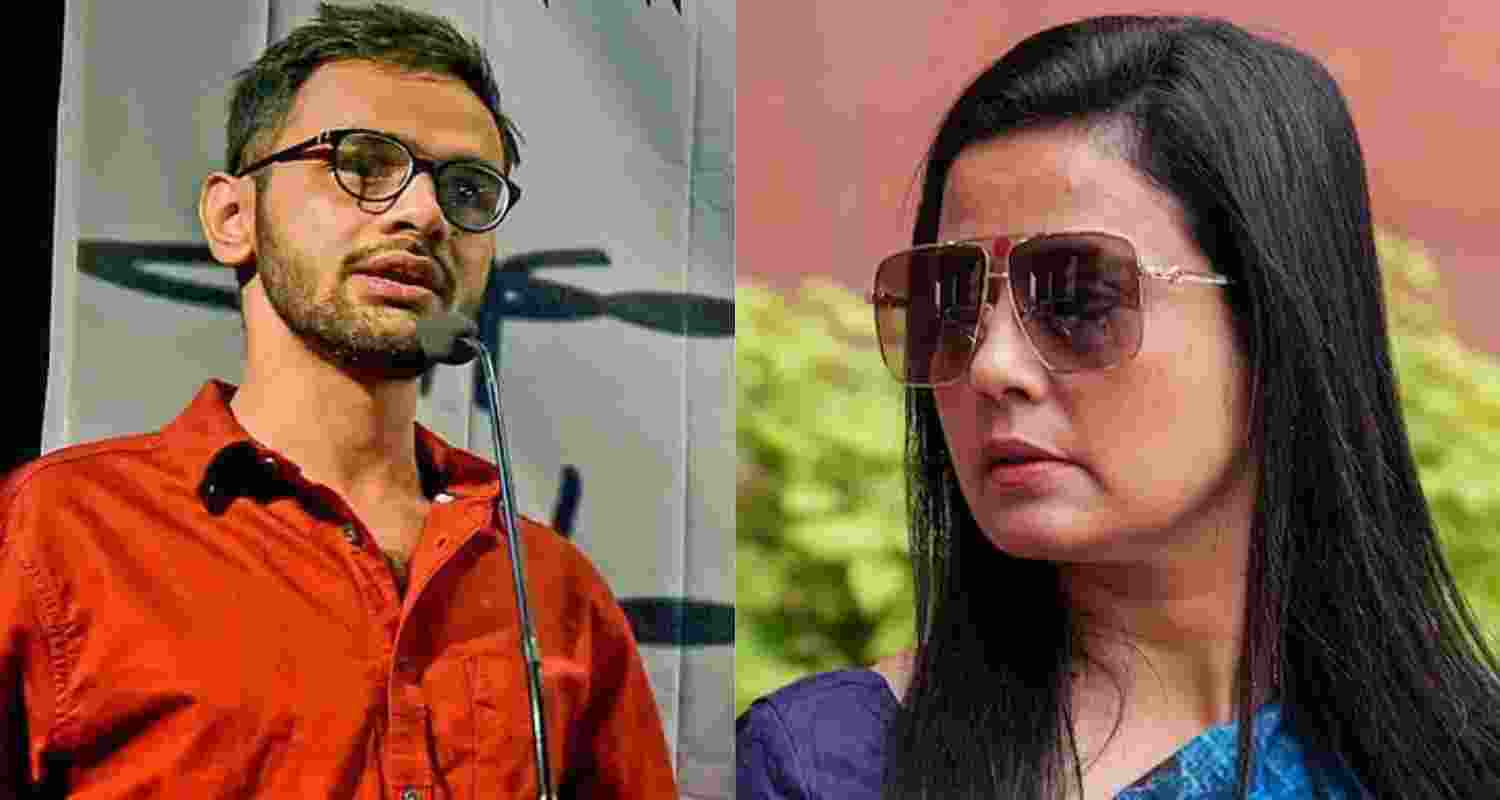 Accused in the 2020 Delhi riots conspiracy Umar Khalid (left) and Trinamool Congress MP Mahua Moitra. Accused in the 2020 Delhi riots conspiracy Umar Khalid (left) and Trinamool Congress MP Mahua Moitra.
