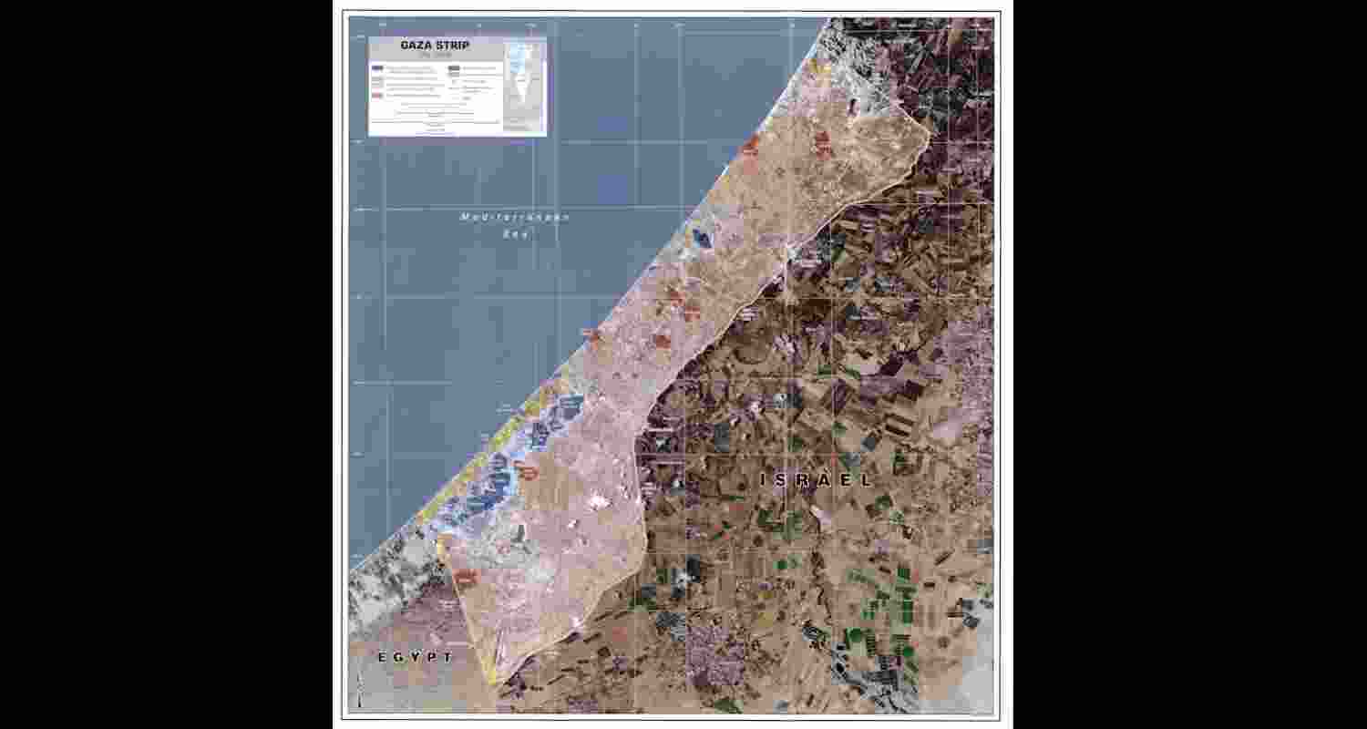 Map of Israeli settlements in the Gaza Strip before disengagement May 2005. US Central Intelligence Agency via Wikipedia. Map of Israeli settlements in the Gaza Strip before disengagement May 2005. US Central Intelligence Agency via Wikipedia.