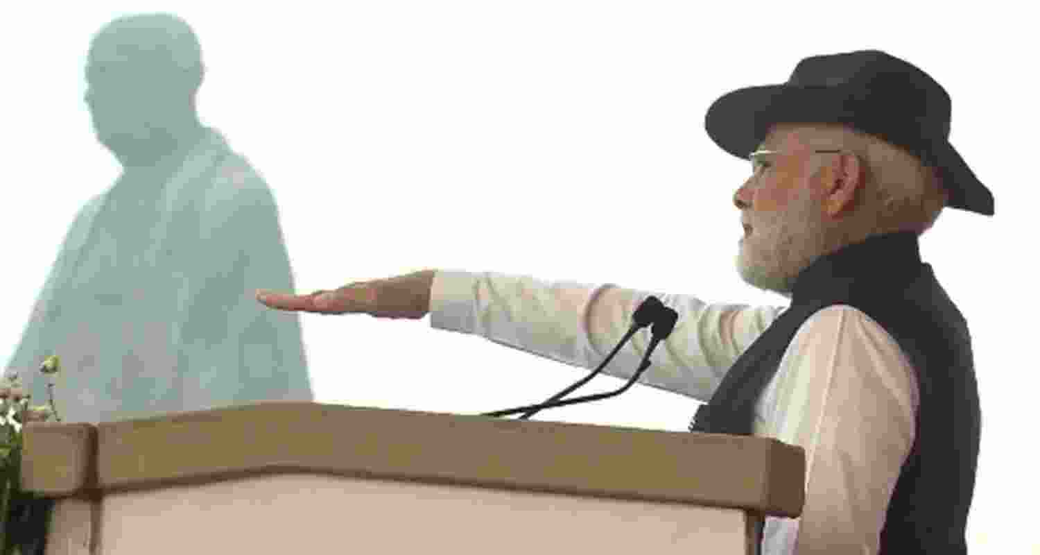 Prime Minister Narendra Modi paying floral tributes to Sardar Vallabhbhai Patel at the Statue Of Unity on Rashtriya Ekta Diwas on Friday. Prime Minister Narendra Modi paying floral tributes to Sardar Vallabhbhai Patel at the Statue Of Unity on Rashtriya Ekta Diwas on Friday.