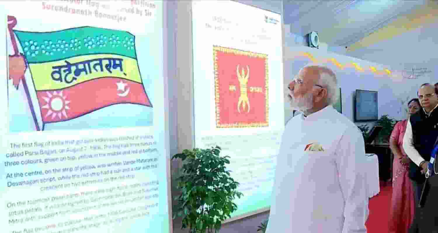 PM Narendra Modi visits an exhibition during an event marking 150 years of ‘Vande Mataram’, at Indira Gandhi Indoor Stadium in New Delhi. PM Narendra Modi visits an exhibition during an event marking 150 years of ‘Vande Mataram’, at Indira Gandhi Indoor Stadium in New Delhi.