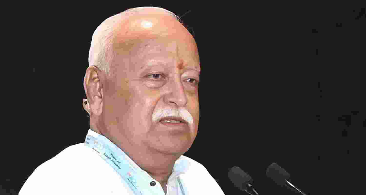 Rashtriya Swayamsevak Sangh (RSS) chief Mohan Bhagwat during a recent function in Bengaluru. Rashtriya Swayamsevak Sangh (RSS) chief Mohan Bhagwat during a recent function in Bengaluru.