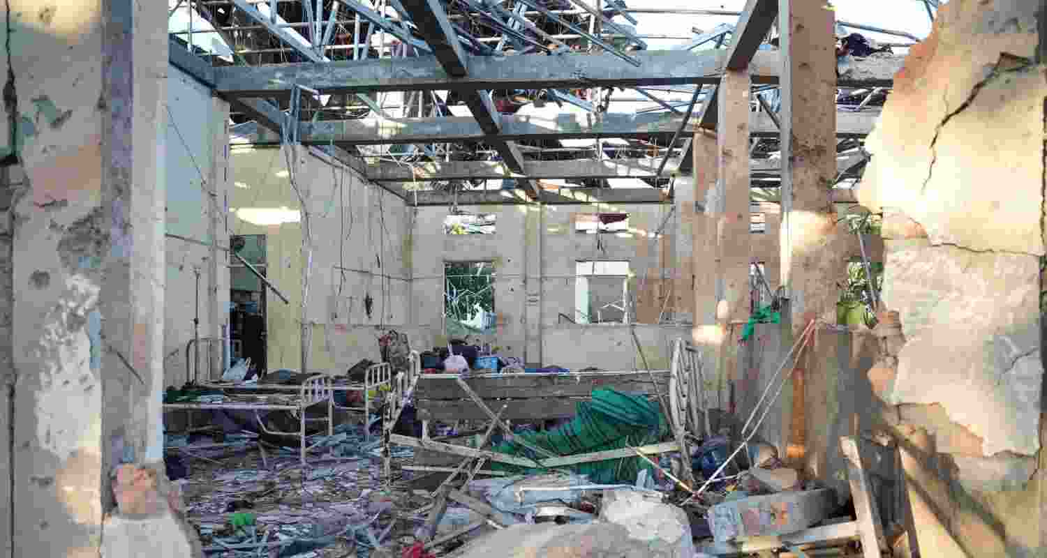 A damaged hospital in Mrauk-U, western Rakhine state, on Thursday. A damaged hospital in Mrauk-U, western Rakhine state, on Thursday.