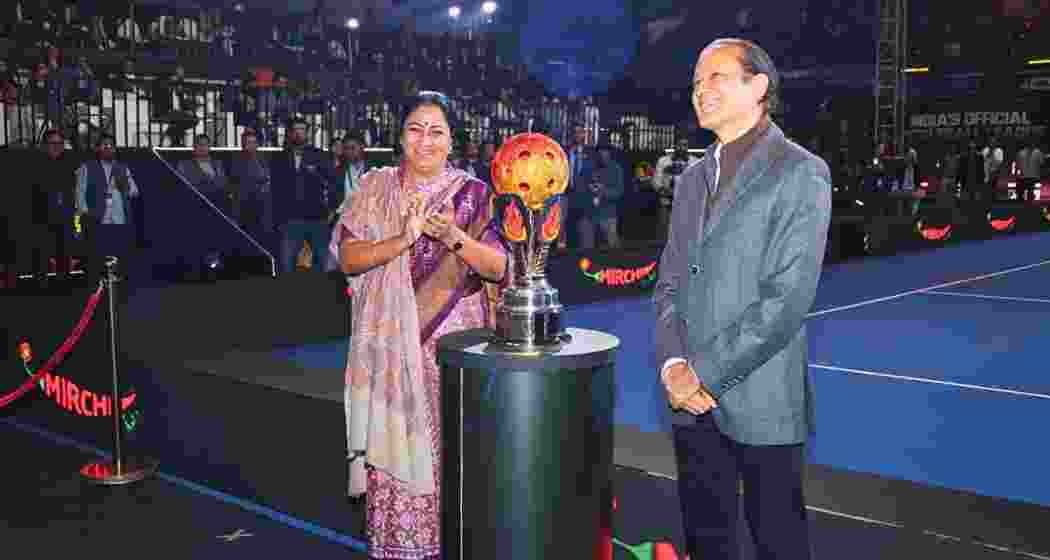Delhi CM Rekha Gupta, along with Vineet Jain, Managing Director of The Times Group, unveils the trophy during the inaugural ceremony of the Indian Pickleball League in New Delhi on Monday. Delhi CM Rekha Gupta, along with Vineet Jain, Managing Director of The Times Group, unveils the trophy during the inaugural ceremony of the Indian Pickleball League in New Delhi on Monday.