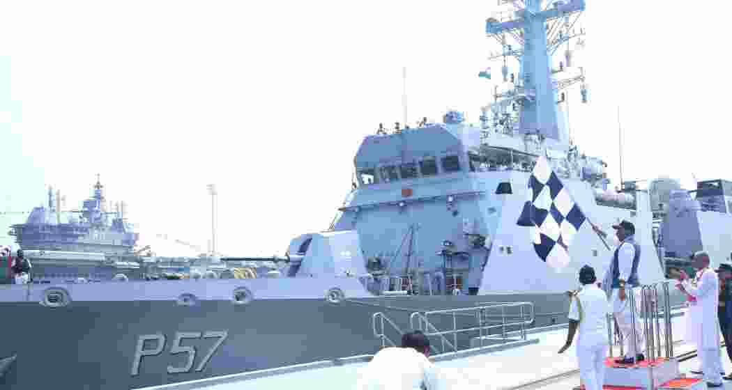 Defence Minister Rajnath Singh flags off INS Sunayna, launching the IOS SAGAR mission from Karwar Naval Base, Karnataka, on April 5, 2025. Defence Minister Rajnath Singh flags off INS Sunayna, launching the IOS SAGAR mission from Karwar Naval Base, Karnataka, on April 5, 2025. 